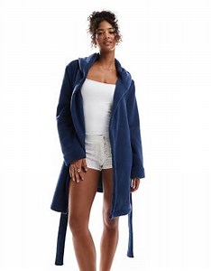 ASOS DESIGN microfleece mini robe in blue with contrast binding | ASOS