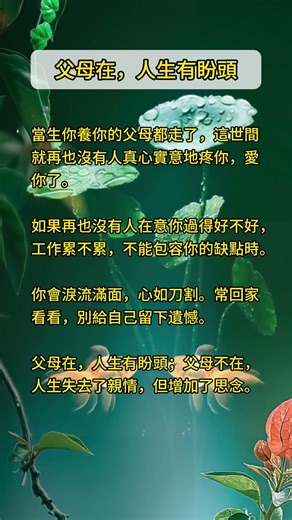 父母在，人生有盼頭 #八字 #算命 #五行 #財運 #事業 #運勢 #玄學 #命理 #易經 #易經風水 #面相 #聚財 #福氣 #八字故事