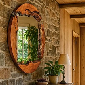 Wood Mirror, Olive Wood Round Wall Mirror, Wooden Frame Wall Mirror, Round Wood Mirror, Live Edge Wood Wall Mirror, Small-large Wall Mirror - Etsy