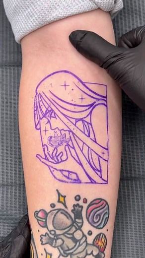 Colorful Alien Girl Tattoo in Galaxy Space | Korean Tattoo Artist