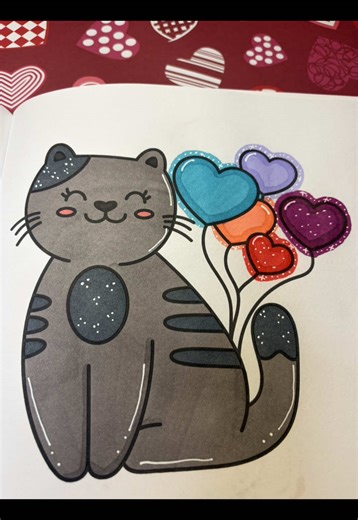 Coloring a Cute Gray Cat with Colorful Balloons
