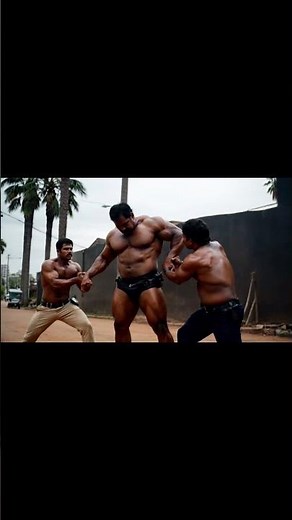 big bodybuilder vs two skinny guy wrestling #muscle #wrestling #motivation #fight #fighter #ai