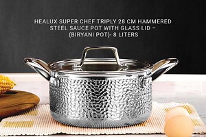 Healux Tiana Triply 30 Cm Biriyani Pot with Glass Lid (Biryani Pot) – 12L - Healux