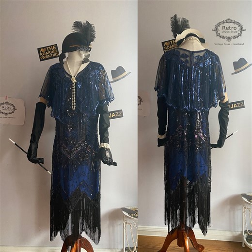 Plus Size Flapper Dress: 1920s Gatsby Sequin Beaded Fringed Gown & Capelet - Etsy