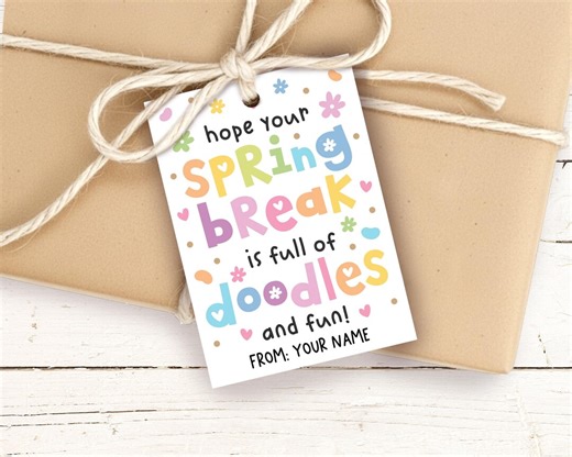 Spring Break Gift Tags Printable, Full of Doodles and Fun, Classroom Treat Topper - Etsy
