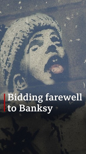 Port Talbot's Banksy is due to be taken from the town in the coming days 'Season's Greetings' appeared on a garage wall in 2018 - but is now in private hands and heading to Ipswich Actor Michael Sheen said it followed "an old story" of things with "real value" being moved across the border | BBC Wales News