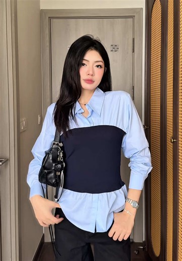 Cực phẩm phối layer đây rồi 😍 Áo sơ mi xanh mix chuẩn nàng công sở sành điệu😚😚#thoitrangnu #phoidoxinh #xuhuong #basic #bichhadaily2208