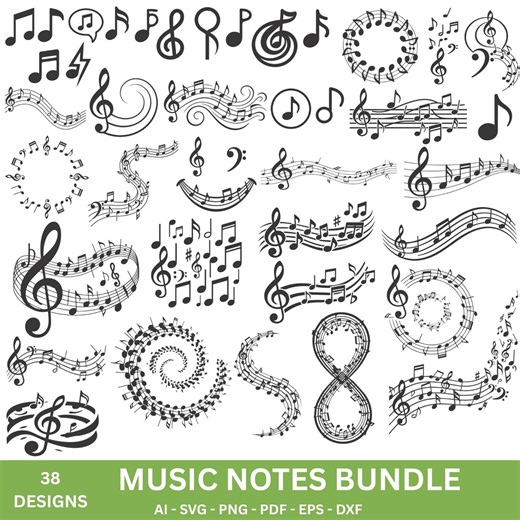 Music Notes Svg Bundle, Musical Notes Clipart, Editable Cricut Cut Files, Instant Download - Etsy