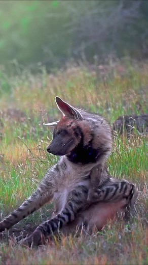 Indian Striped Hyena — morning rituals before the wild awakens 🌾 #hayna #wildlife #animals #viralvideo #monitizeaccount