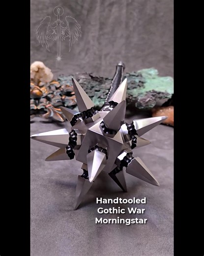 One of our Gothic War Morningstars. We hand tooled all of the details on the head, the collars, and the pommel. #morningstar #gothic #steelart #steelwork #medieval #michiganartist #ArchangelSteel | Archangel Steel