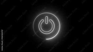 Neon white color power reset button icon, The appearance of neon symbol power off ,alpha channel Premultiplied. Animate power on off buttons with startup and shutdown effects.