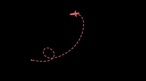 Download Animation of one dashed line drawing of passenger airplane and heart sign label with alpha channel for free