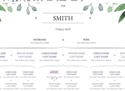 Couple Family Tree Template Editable Descendant Tree Template Family Tree Print Digital Genealogy Tree Family Tree Wall Art Reunion Chart - Etsy