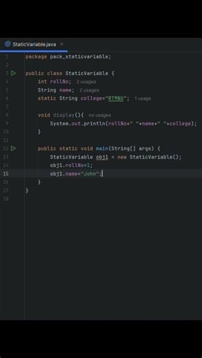 Java Static Variable Program Execution | Example #btech #java #coding #programming #staticvariable