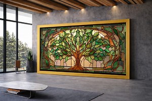 Stained Glass Tree of Life Canvas, Green and Brown Nature Wall Art, Botanical Canvas Decoration, Elegant Living Room Canvas, Ready to Hang - Etsy