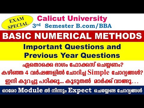 Basic Numerical Methods| Important questions |3rd semester Bcom/BBA |Calicut university