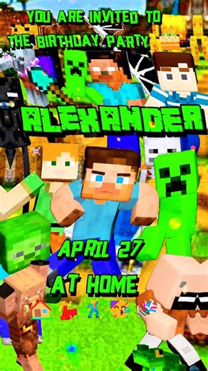 Invitation Premium on Instagram: "Minecraft birthday party invitation for Alexander #birthdaypartyfun #minecraftersonly #minecrafts #giftforhim"