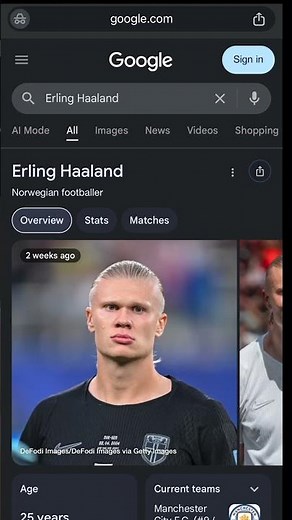 Search 'Erling Haaland' on Google today...