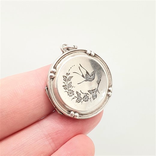 Antique Sterling Silver Bird Locket Round Circle Hand Engraved Necklace Vintage Pendant Picture Photo Jewelry Jewellery - Etsy