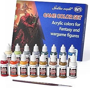 Miniature Model Paints Set - 16pcs 20ml Basic Game Colors Miniature Painting Kit, with 1 Kolinsky Brush, Acrylic Model Paint Set for Fantasy and Wargame Figures (Game Color)