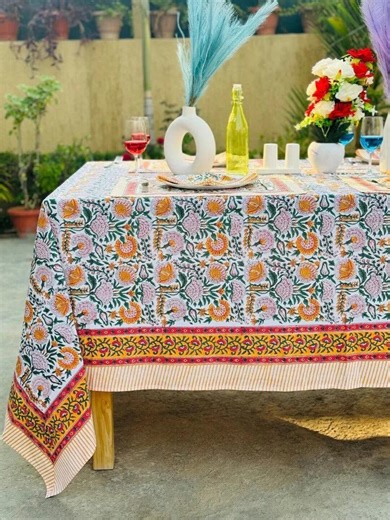 French Tablecloth Cover, Block Printed Tablecloth, Indian Table Linen, Floral Dinning Tablecloth Vintage Cotton Table Mats With Napkins - Etsy