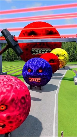 Big & Small Colourful Moon Cars vs Giant Hammer - BeamNG.drive #shorts​ #automobile