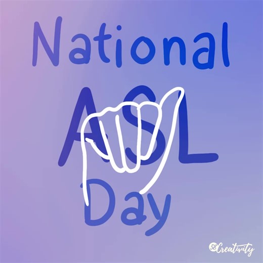 National ASL Day! Celebration of our language American Sign Language! Read more about National ASL Day here from American Society for Deaf Children website: https://deafchildren.org/2022/04/april-15th-is-national-asl-day/ Video description: blue/purple gradient background, title "National ASL Day" animation middle of the video in fingerspelling "ASL." | 58 Creativity
