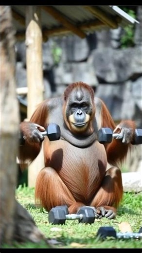 Gym Fail at the Zoo: Orangutan Lifts Dumbbells and Collapses