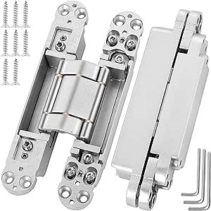 Hidden Door Invisible Concealed Hinge – 7 Inch 3 Way Adjustable 180 Degree Swing Invisible Hinge, Heavy Duty Zinc Alloy Secret Door Hidden Hinges, Upgraded Copper Structure Support (2 Silver Hinges)