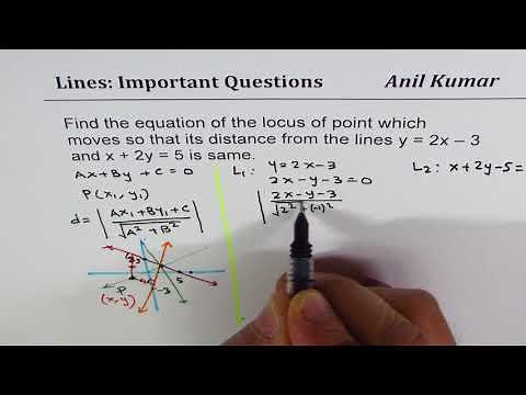 Equation of locus of points equidistant from a pair of intersecting lines