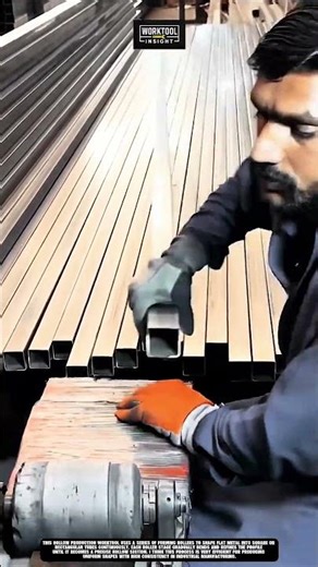 Hollow production worktool forms square metal tubes using rollers for consistent shaping #worktool
