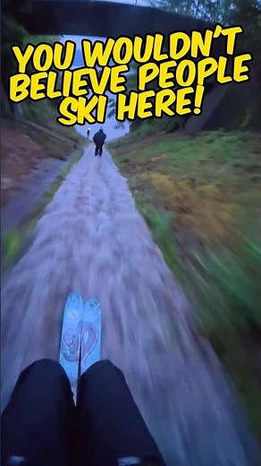Extreme Skiing Through a Water Channel and Dry Mountain Slopes