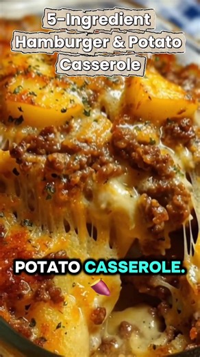 Simple, hearty, and budget-friendly 🥔🥩 — this 5 Ingredient Hamburger and Potato Casserole is an easy comfort meal the whole family will love! ⸻ 🥔🥩 5 Ingredient Hamburger and Potato Casserole ⭐ Ingredients \t•\t1 lb ground beef \t•\t4–5 medium potatoes, thinly sliced \t•\t1 (10.5 oz) can cream of mushroom soup \t•\t1 cup shredded cheddar cheese \t•\tSalt & black pepper ⸻ 👩‍🍳 Directions \t1.\tPreheat oven to 375°F (190°C) and grease a baking dish. \t2.\tCook beef: In a skillet cook ground be
