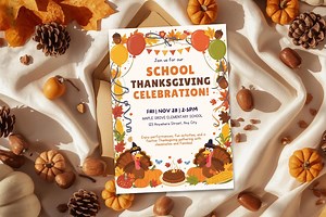 Kids Thanksgiving Party Invitation Template, School Thanksgiving Program Invite, Editable Cute Turkey Autumn Fall Harvest Invitation - Etsy