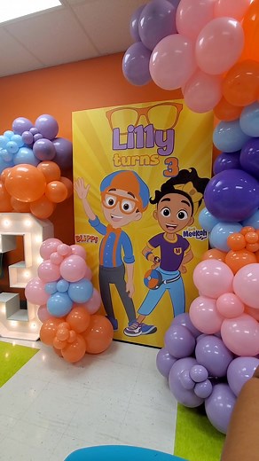 Blippi and Meekah 3rd Birthday Celebration with Custom Backdrop and Balloon Installation
