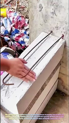 Crafting Concrete Blocks: Grooving and Rebar Insertion Process 🏗️🔩