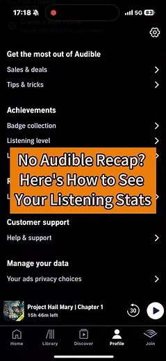 No Audible Recap? Here's How to See Your Listening Stats