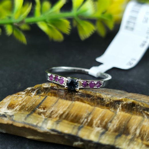 Natural Sapphire and Ruby Ring, Round Cut Solitaire, Sterling Silver or 14k Gold, Ruby Accent Band, Vintage Alternative Engagement Ring - Etsy