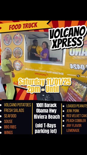 We Outside! Saturday 11/01/25 2pm -until Full menu & Specials.... Try Our New Seafood Boil Potato... Catch us at: 1001 Barack Obama Hwy, Riviera Beach (Old T- Rays Parking Lot)(772) 237-0424 for Pre- Orders #foodtruck #VolcanoPotato #souse #seafood #barbeque