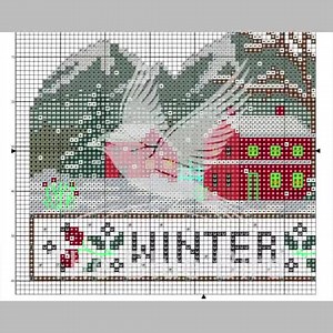 Winter Sampler Cross Stitch Pattern – Primitive Mountain Village With Red Cottage, PDF Digital Download - Etsy