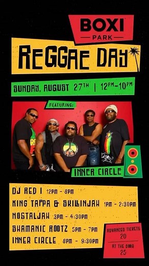 This Sunday, August 27th the Grammy Award winning reggae band the @badboysofreggae will be performing live for Reggae Day in @boxiparklakenona in Orlando, Fl🔥 We will be headlining the Reggae Day event which runs from Noon to 10 pm 🎤Tickets on sale now for all upcoming Inner Circle shows, link in the bio ‼️ @innercircleupdates @abebelewis @abebemarketing @floridaengineers | Inner Circle