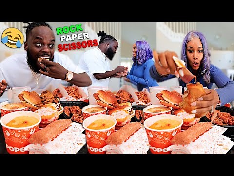 Popeyes Chicken Mukbang Challenge (Rock Paper Scissors Food Challenge) QUEEN BEAST & Husband