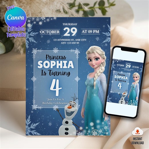 Frozen Four the First Time in Forever Birthday Invitation Frozen 4th Birthday Invitation Kids Fourth Party Invite Elsa Anna Theme EDITABLE - Etsy