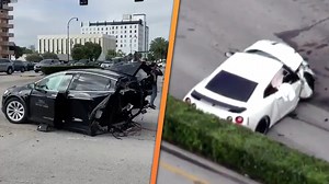 Here's Exactly How a Nissan GT-R Sliced a Tesla Model X in Half