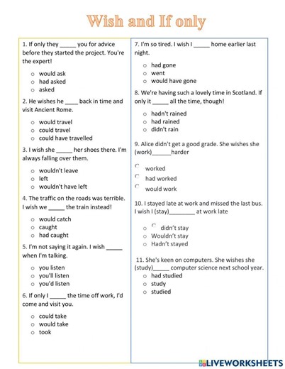 Wish & If only worksheet