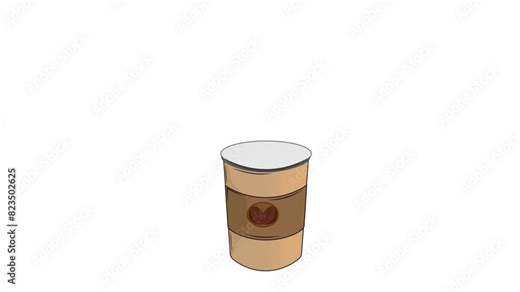 An animated motion graphic video of pouring coffee into a coffee cup on a white background is suitable for animated coffee shop advertising or as an animated graphic source