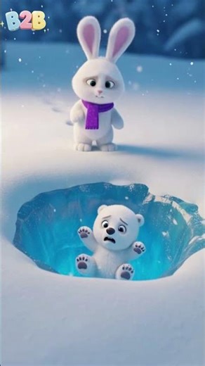 Baby Polar Bear Fell in Ice… Then Bunny & Elephant Saved Him 🐰🐘🐻‍❄️ | #Shorts #animalrescue