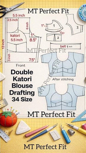 ✨34 Size Double Katori Blouse Drafting #shorts #shortsfeed #youtubeshorts