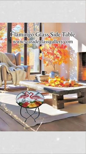 Fantastic Flamingo Glass Side Table – 12″ Diameter Top