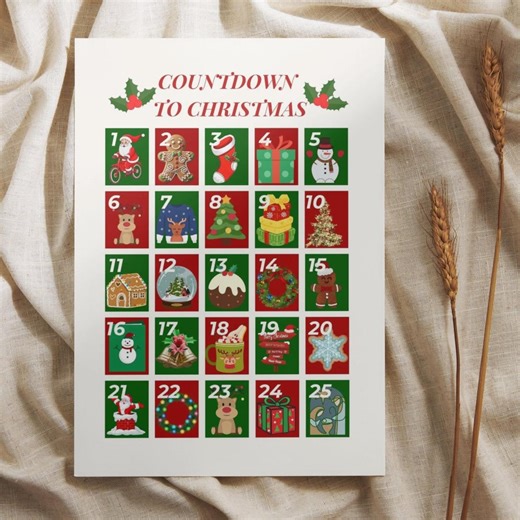 Christmas Advent Calendar Printable, Holiday Countdown (PDF, Editable Canva) - Etsy